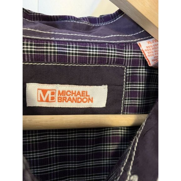 Michael Brandon‎ Button Up Shirt Men’s Sz XL Purple Black White Long Sleeve - Picture 2 of 8
